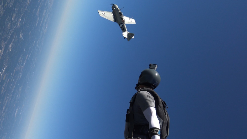 Mile High Hub - Flying next to plane T-6 Texan warbird angle skydive